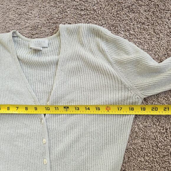 Vintage Express Cropped Ribbed Cardigan Women XS Button Up Gray Cream Preppy Y2K - Picture 8 of 9